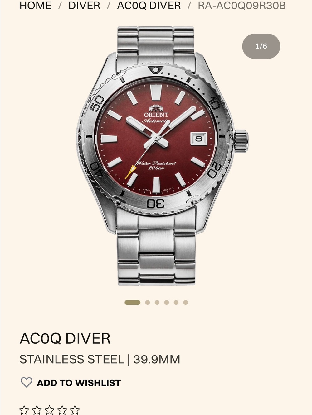 Orient AC0Q Diver Stainless Steel Watch in Burgundy Red